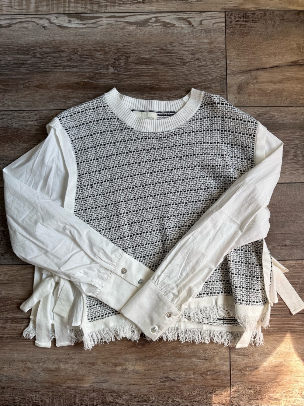 Pinch Cream and Black Textured Fringe Sweater